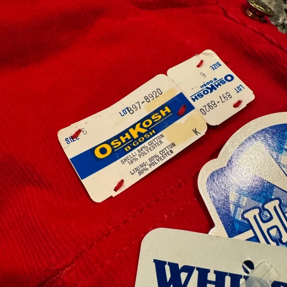 OshKosh B’Gosh Red Corduroy Overalls Size 6 Vintage NWT Lined USA Made